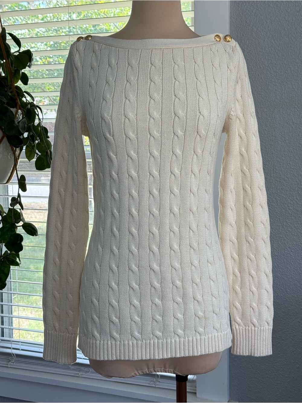 Lauren Ralph Lauren Boat Neck Cotton Cable Knit Sweater Size Medium